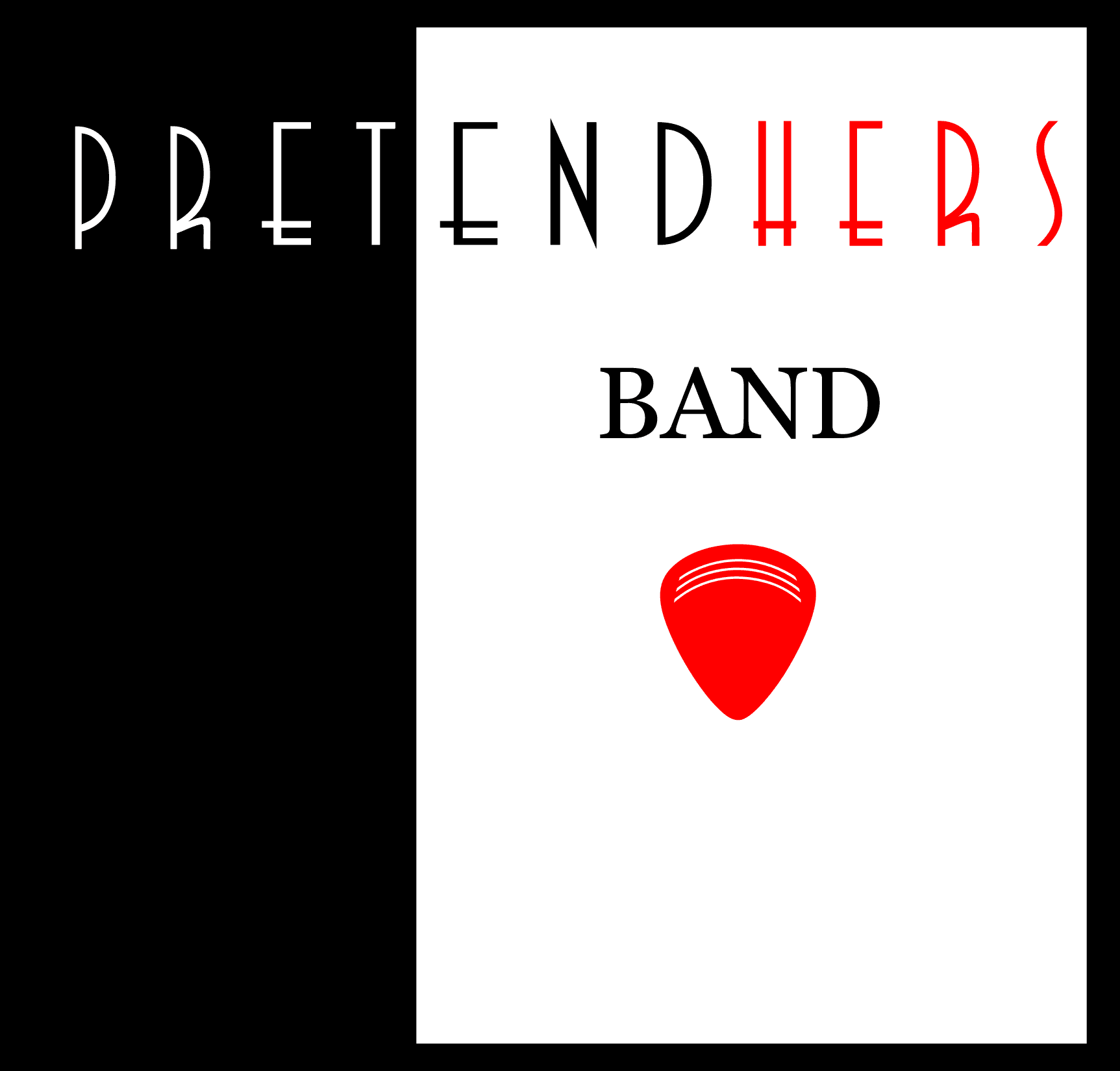 Logo of PretendHers band with a guitar pick symbol.