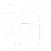 Musicians playing guitar and drums icon.